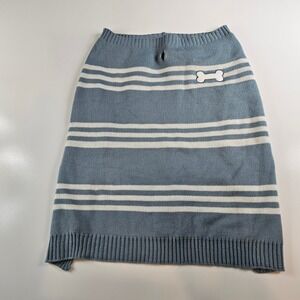 Vibrant Life Blue White Stripe Dog Sweater Pet Apparel Size L Bone Patch